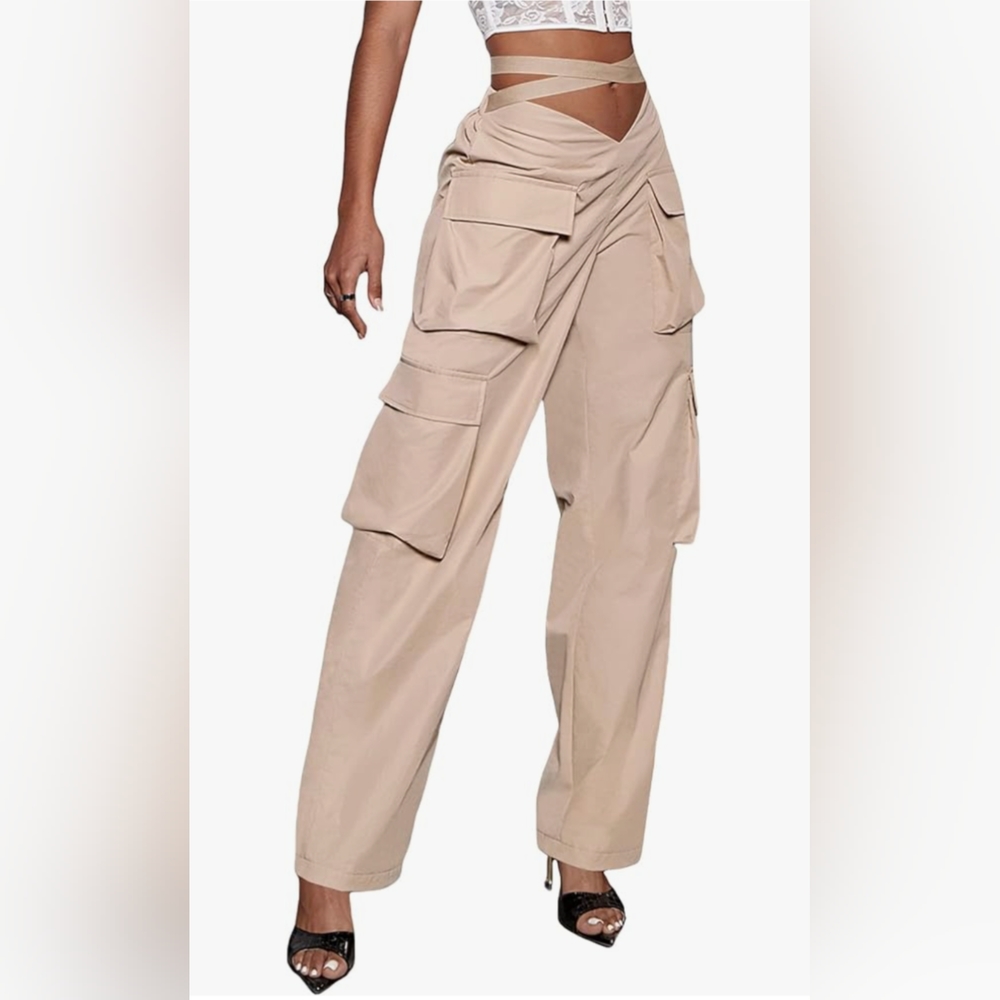 High Waist Flap Pocket Cargo Pants Fashion Y2K Streetwear Baggy Trousers…